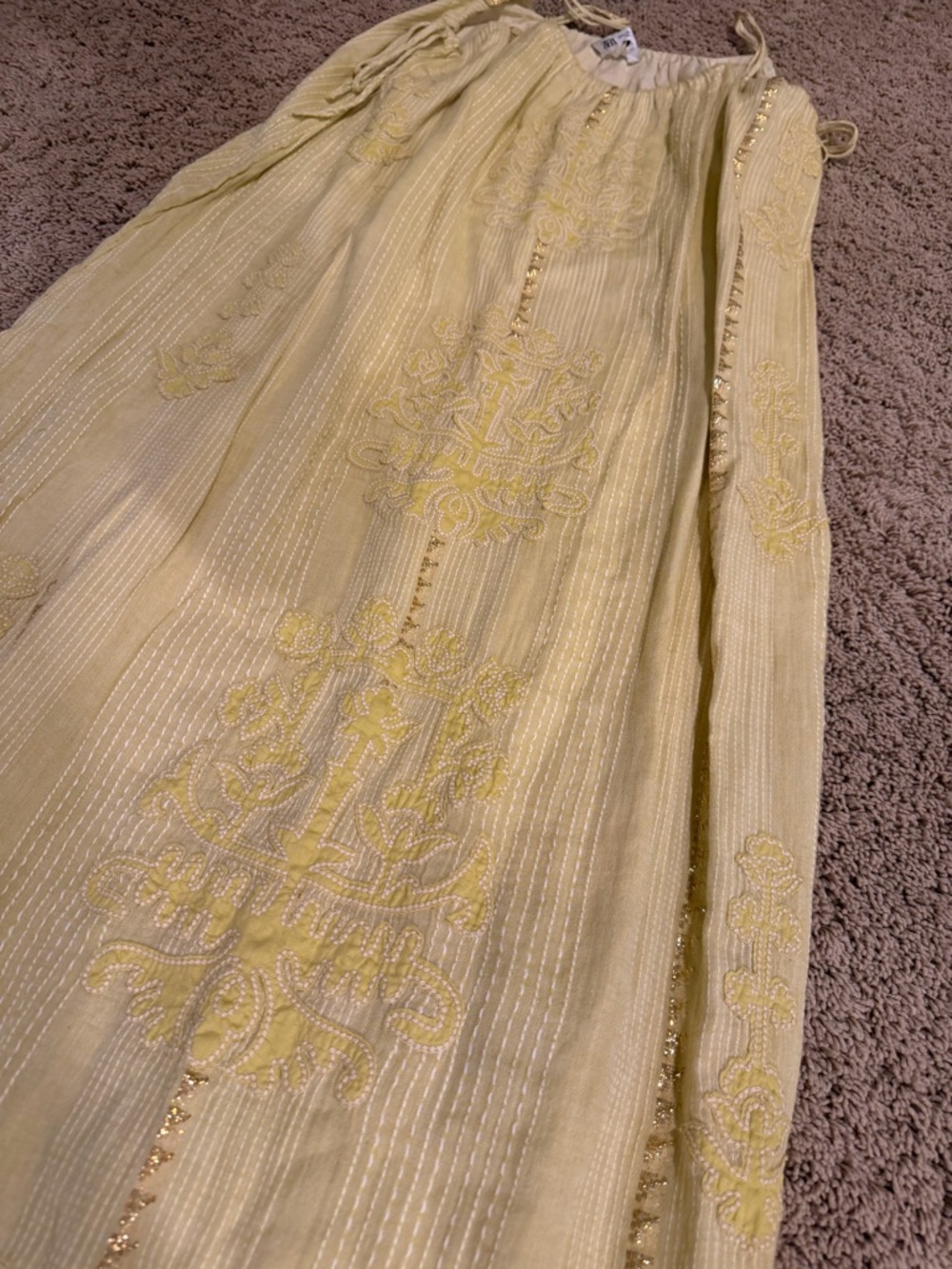 Zara yellow embroidered dress gauze